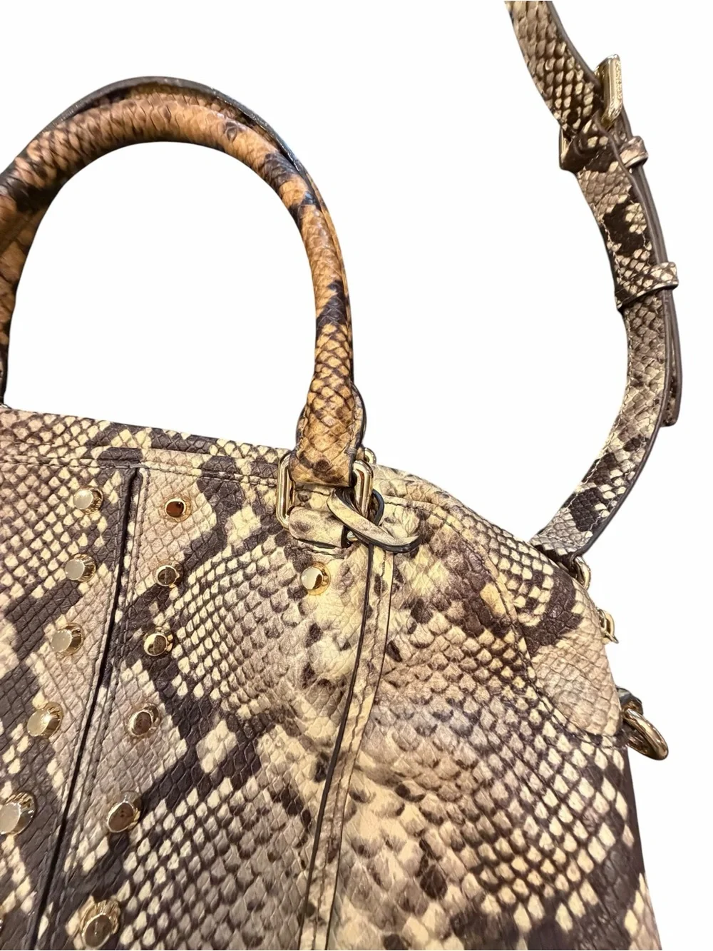 Michael Kors Uptown Astor Python Snake Embossed Leather Studs Satchel Crossbody